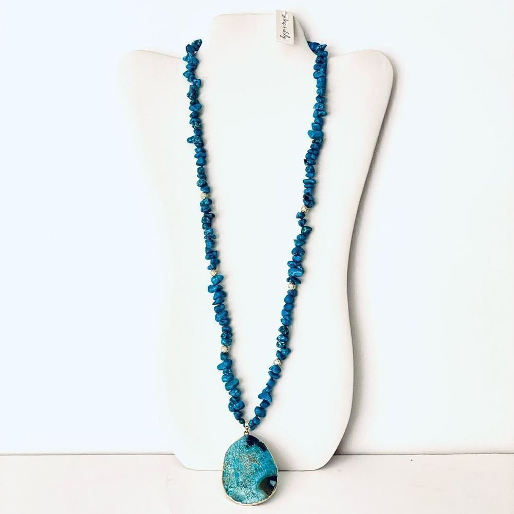 NWT Iris & Lily Large 16 Drop Blue Jasper genuine gemstone Huge Pendant Necklace